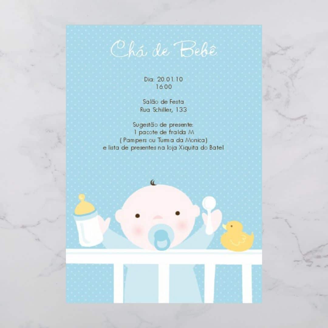quanto custa um convite de chá de bebê personalizado