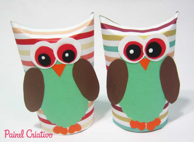 coruja feita com rolo de papel higienico