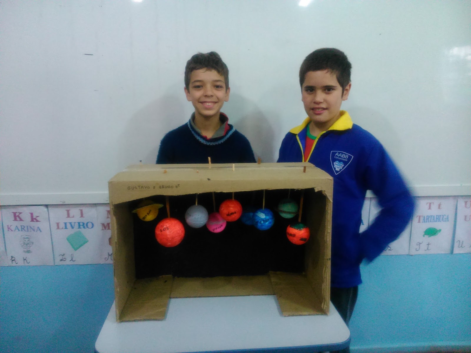 Maquete sistema solar com caixa de papelão