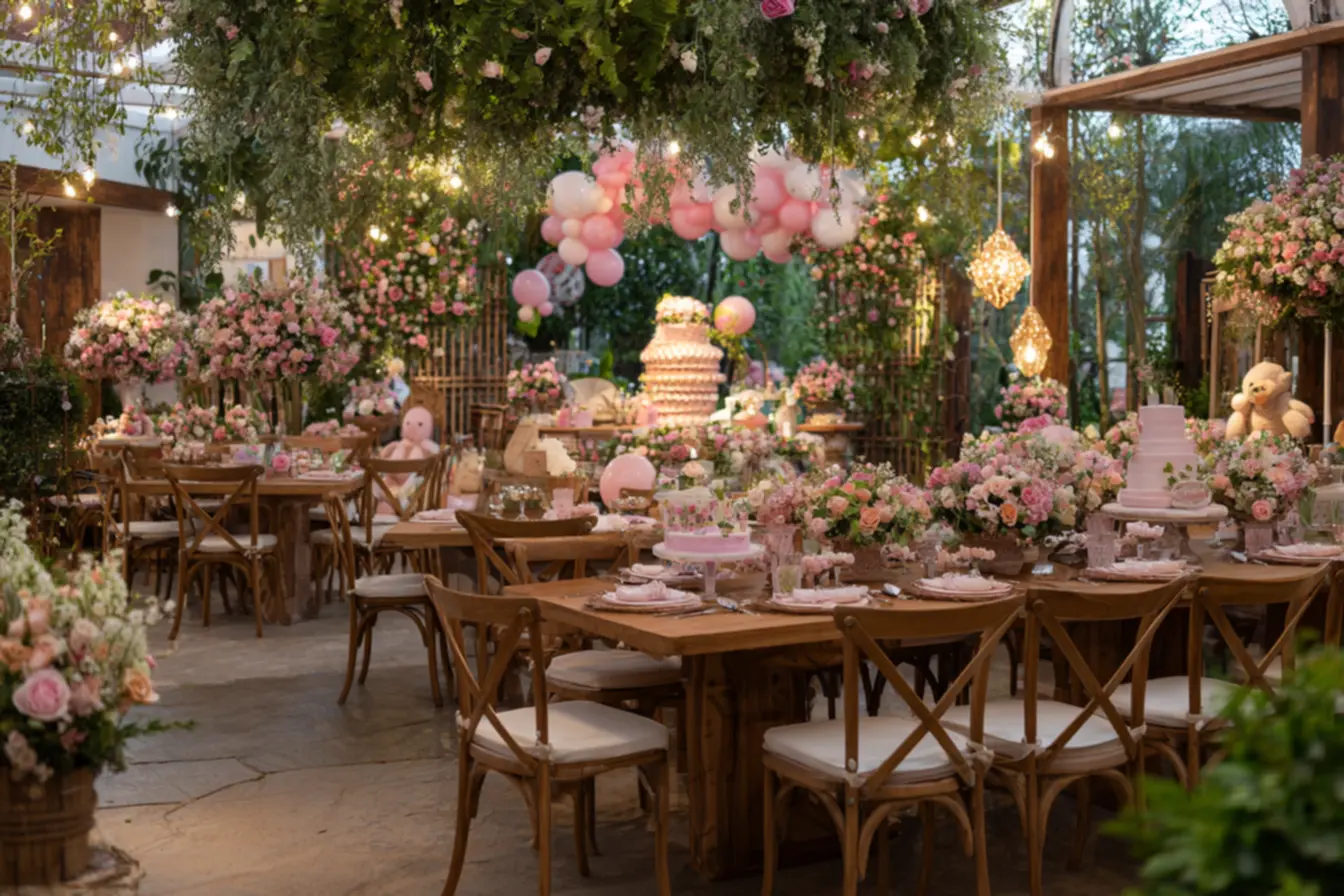 ideias criativas decoração cha bebe rosa marrom