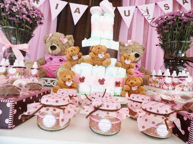 decoração cha bebe rosa marrom vs rosa cinza