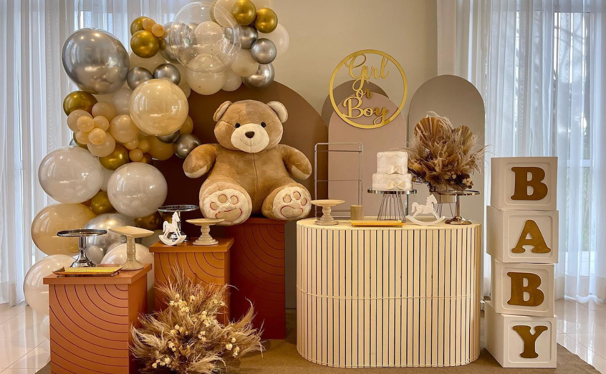 centro de mesa ursinha rosa marrom cha bebe