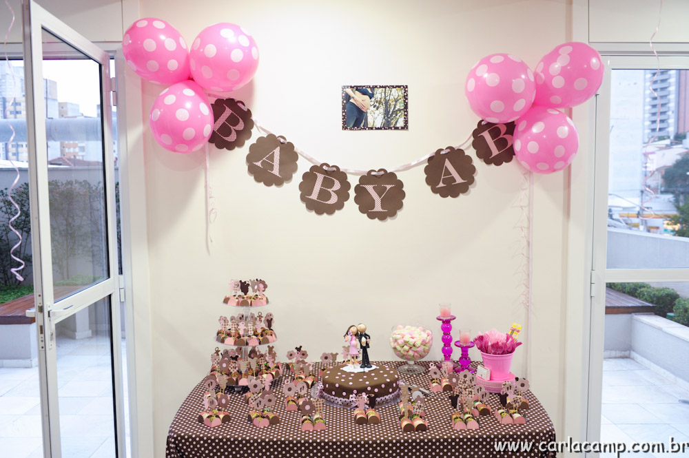 decoração cha bebe rosa marrom vs rosa cinza