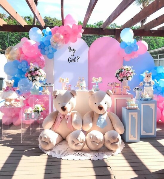 decoração cha bebe rosa marrom vs rosa cinza