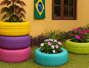 decoração com pneus reciclados