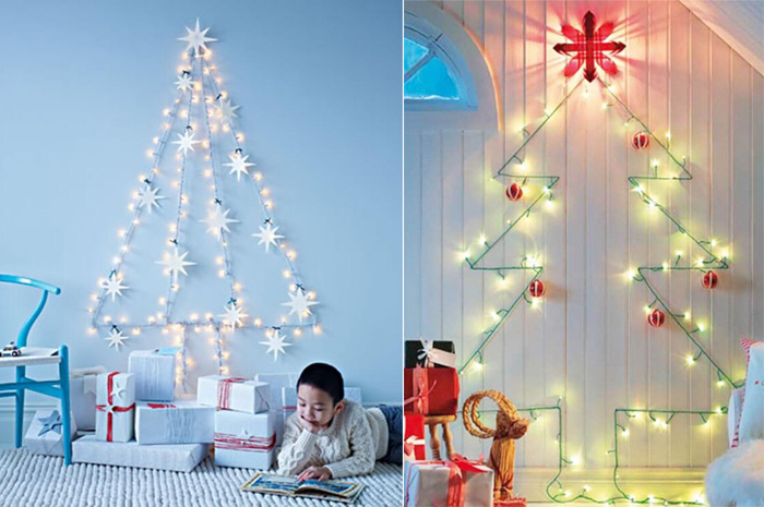 como fazer árvore de natal de parede para sala pequena