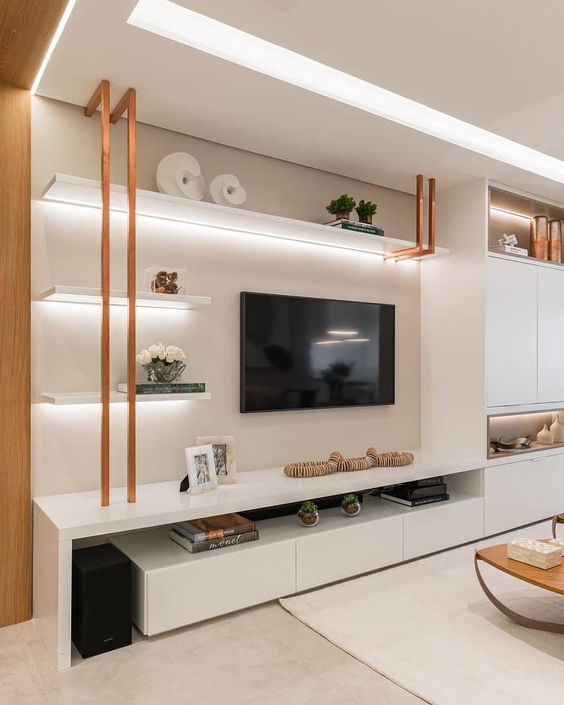 ideias criativas para decorar rack sala de estar