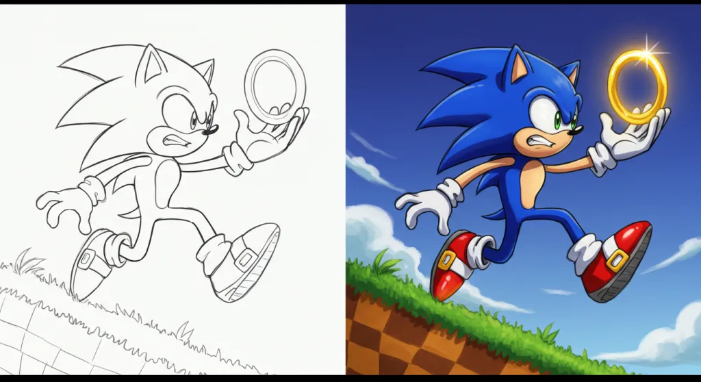 desenhos do sonic em ação para colorir