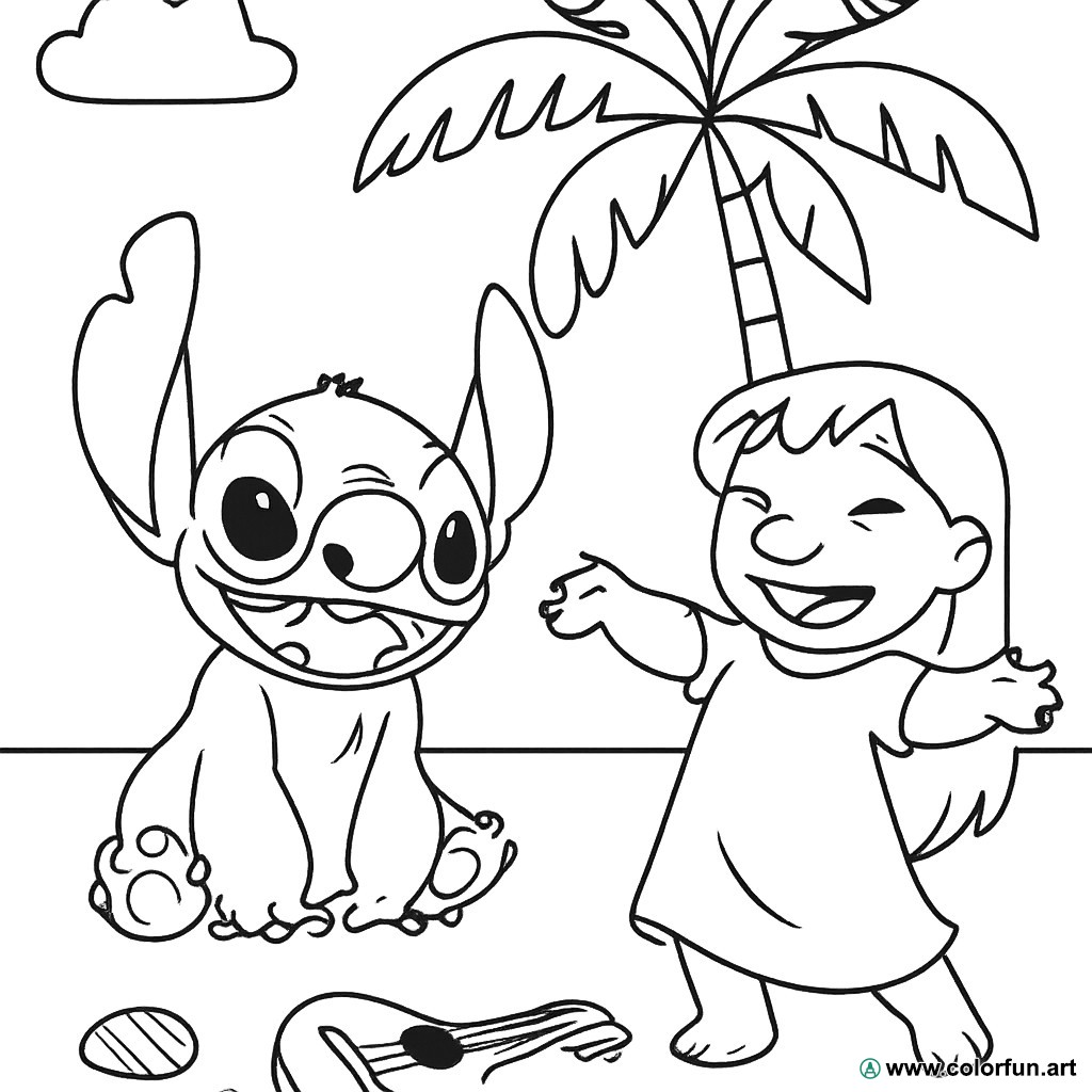 Stitch com Angel para imprimir