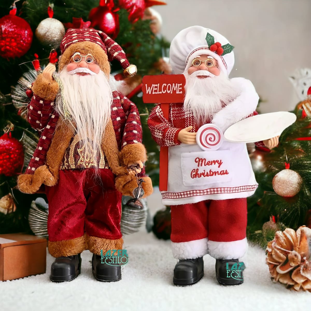 enfeite papai noel de feltro vs resina qual o melhor