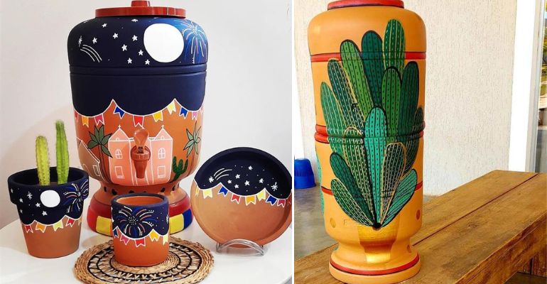 onde comprar filtro de barro decorado com pintura floral