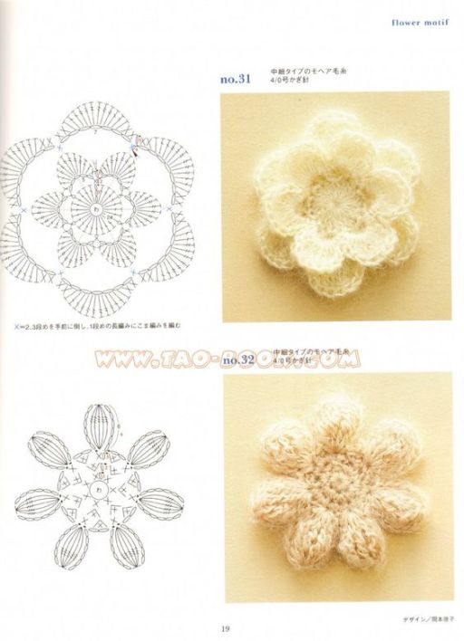 ideias de flores de crochê com gráfico para inspiração