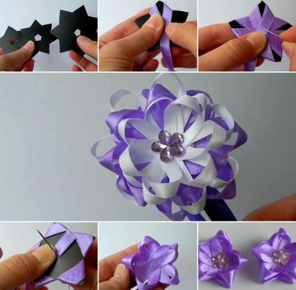 flores de fita de cetim fina