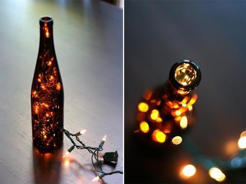 ideias criativas garrafas com luzes decoração