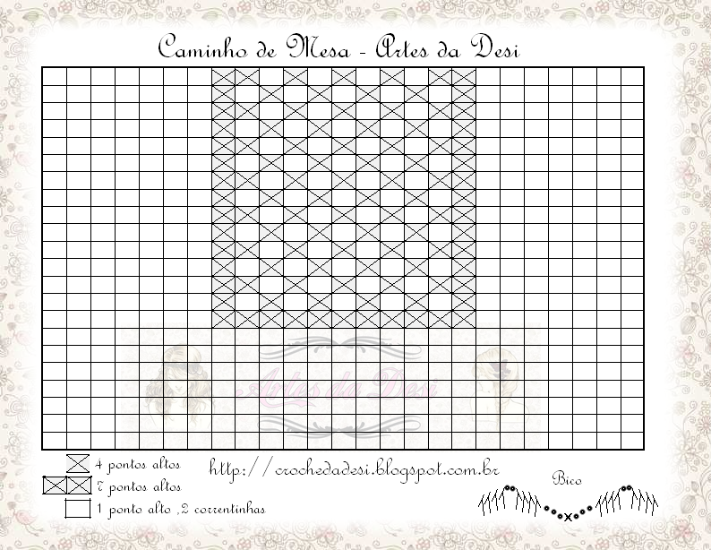 gráfico de crochê retangular para caminho de mesa