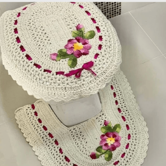 tapete de crochê para banheiro gráfico