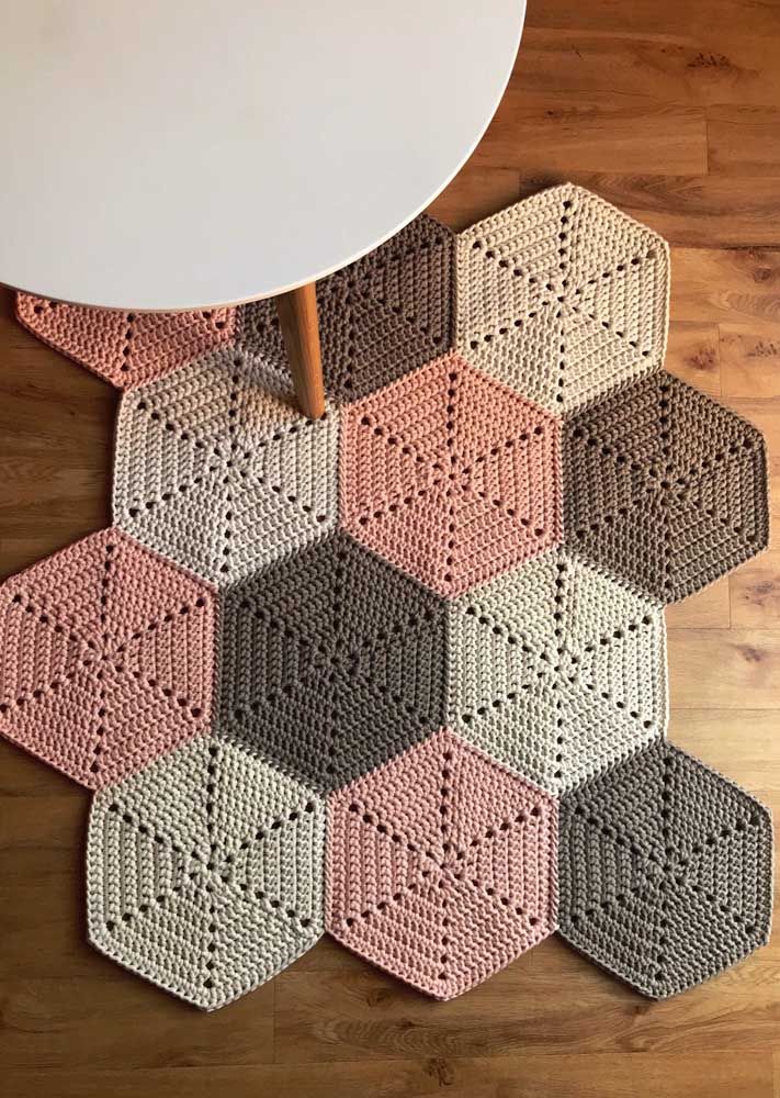 tapete de crochê sala geométrico gráfico
