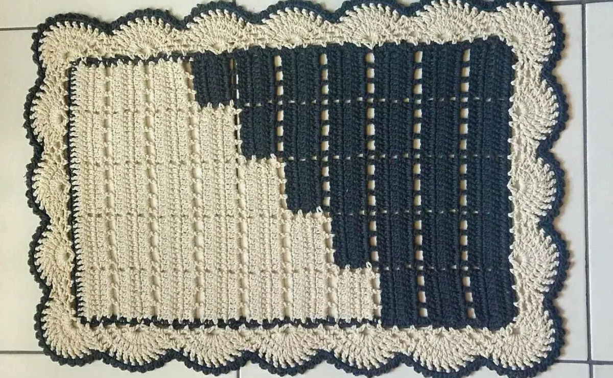 gráfico tapete de crochê com flores retangular