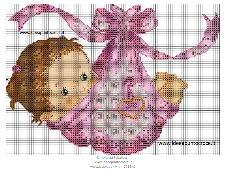 ponto cruz bebê feminino com nuvens