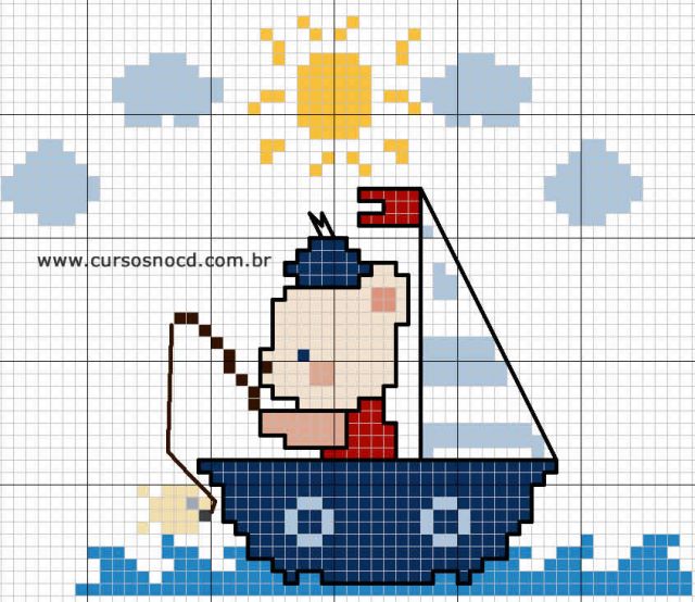 grafico ponto cruz bebe menino carrinho