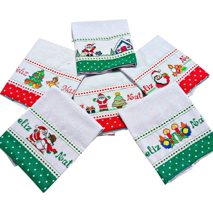 gráfico ponto cruz papai noel pano de prato
