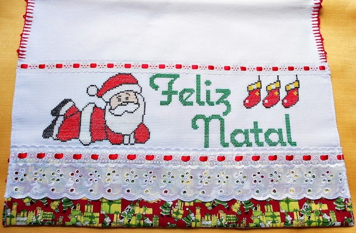 bordado ponto cruz natal pano de prato passo a passo