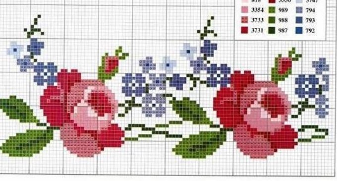 ponto cruz flores delicadas