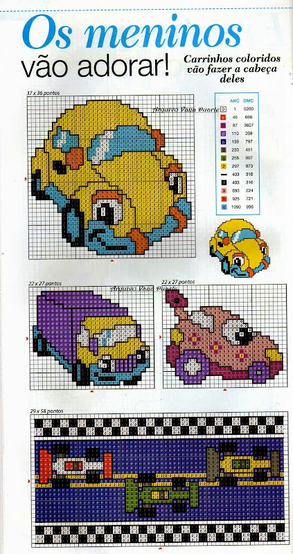 gráficos de ponto cruz de carros para meninos