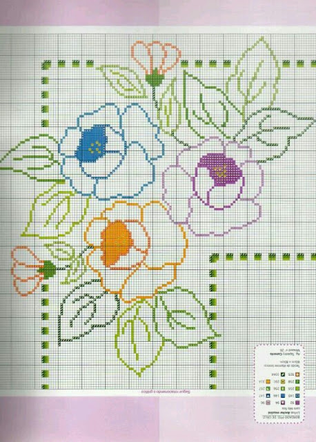ponto cruz para toalha de mesa com flores