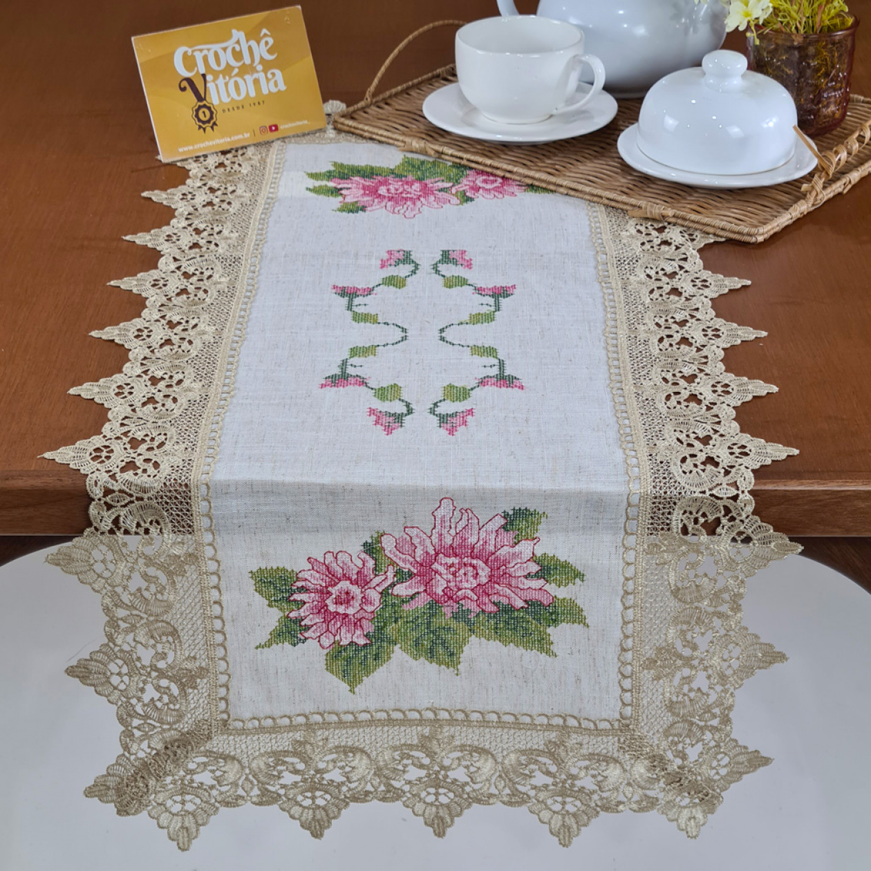 ponto cruz para toalha de mesa com frutas