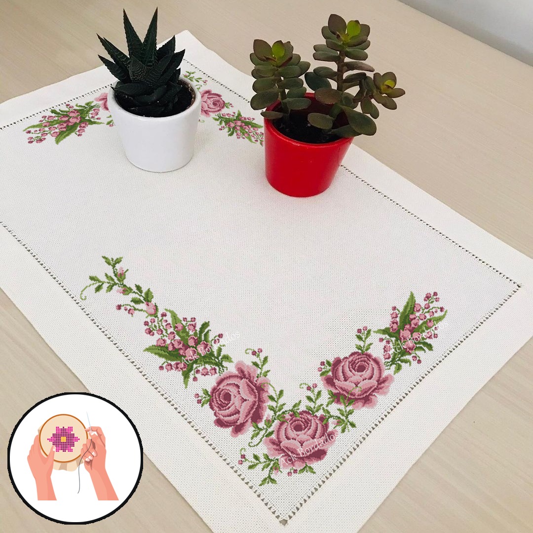 ponto cruz caminho de mesa floral
