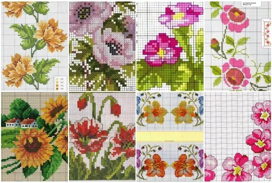 ponto cruz floral para trilho de mesa