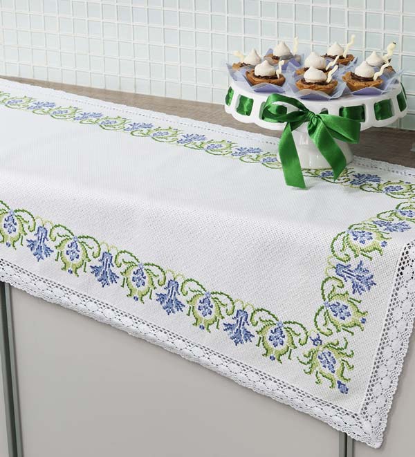 ponto cruz caminho de mesa floral