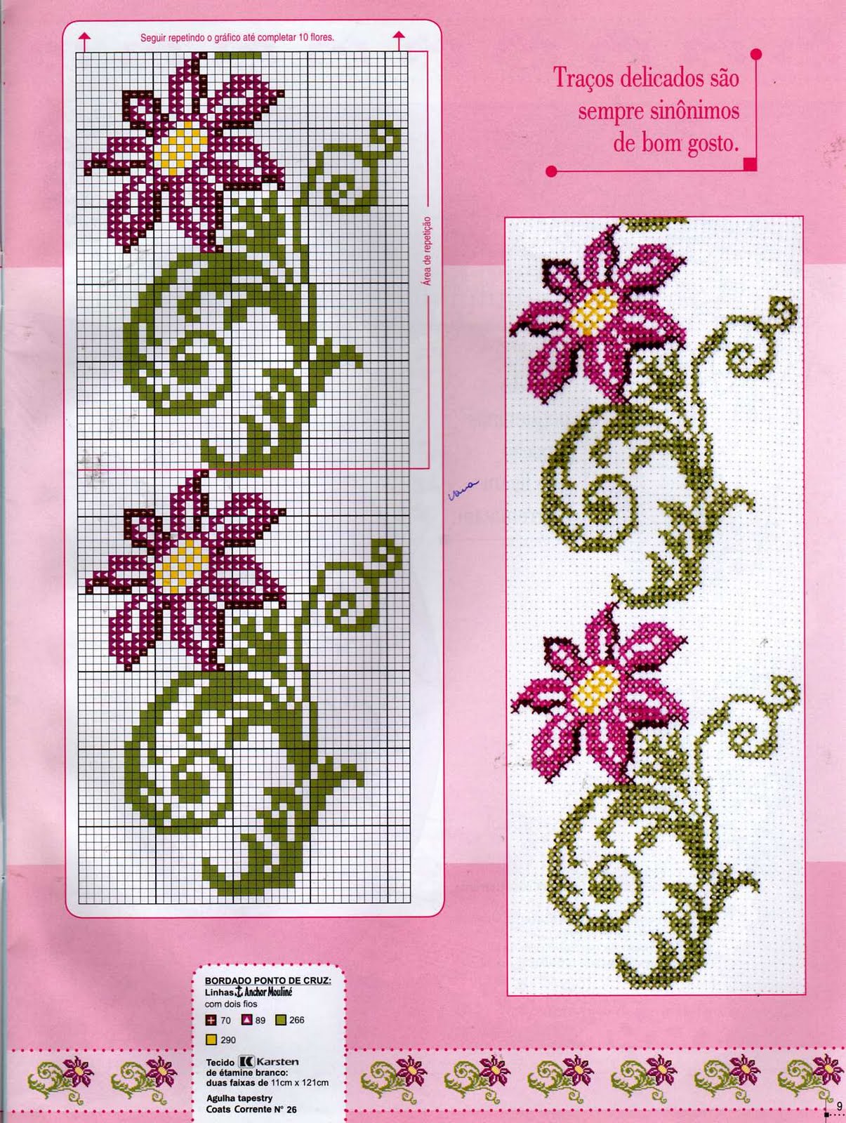 desenhos ponto cruz flores para bordar caminho de mesa