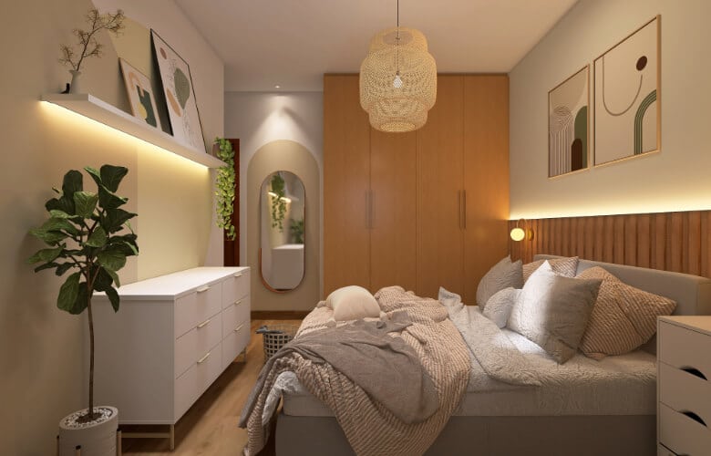 painel ripado de madeira para cabeceira de quarto