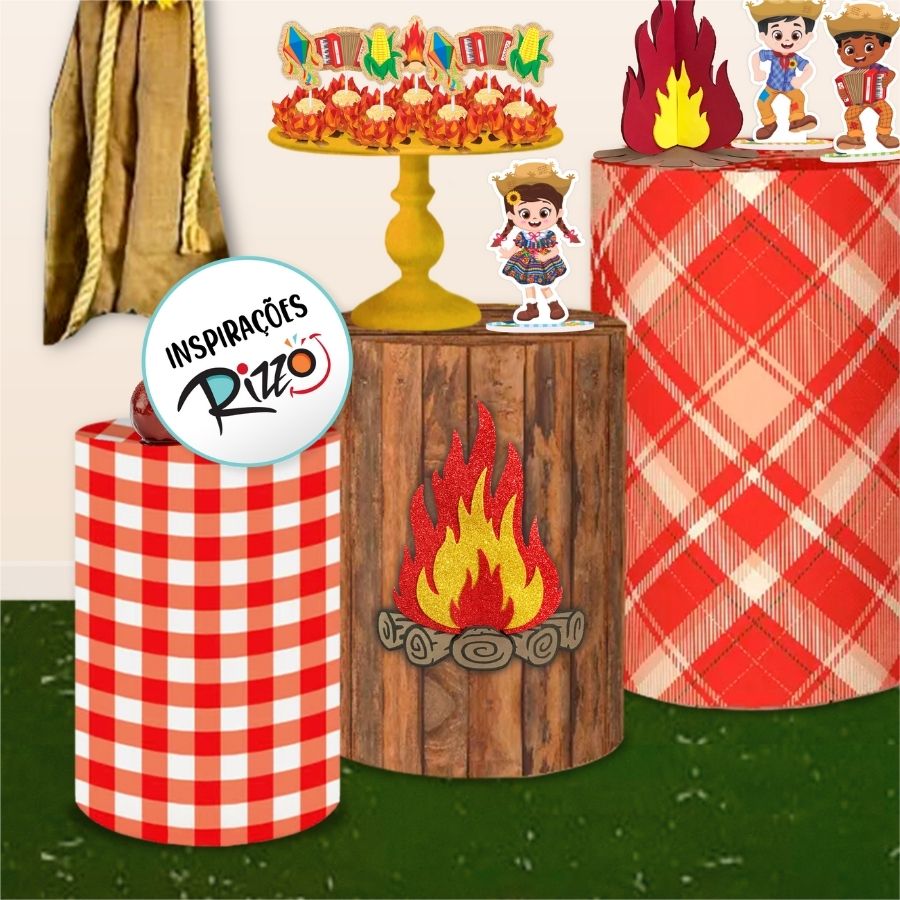 foto real versus ilustração fogueira festa junina