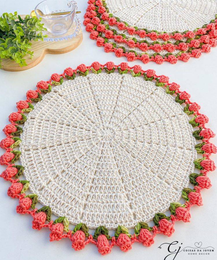 jogo americano de croche em barbante com grafico