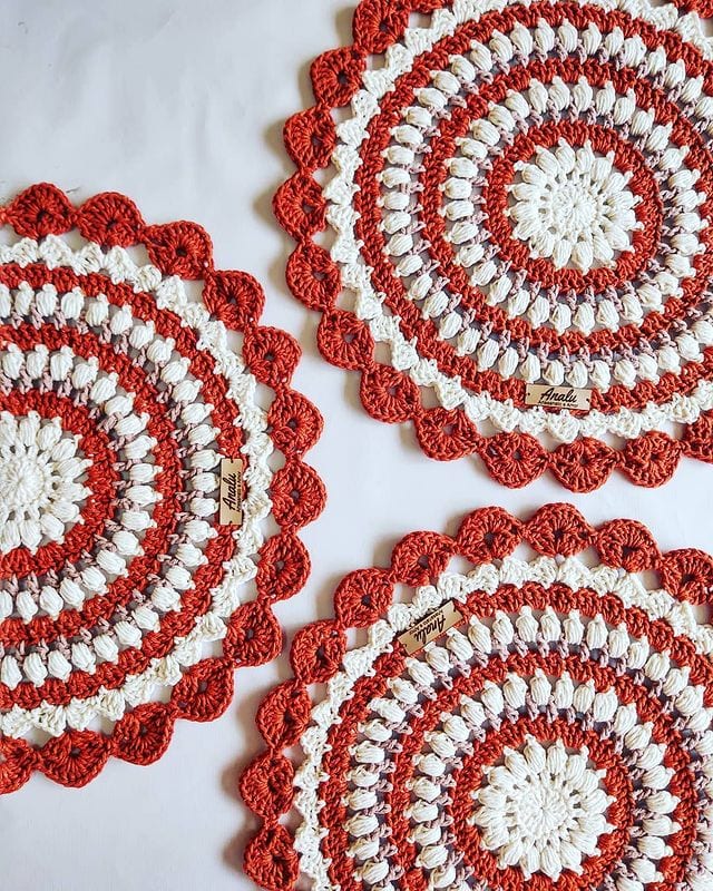 jogo americano de croche em barbante com grafico