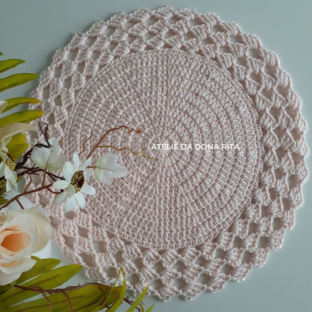 jogo americano de croche em barbante com grafico