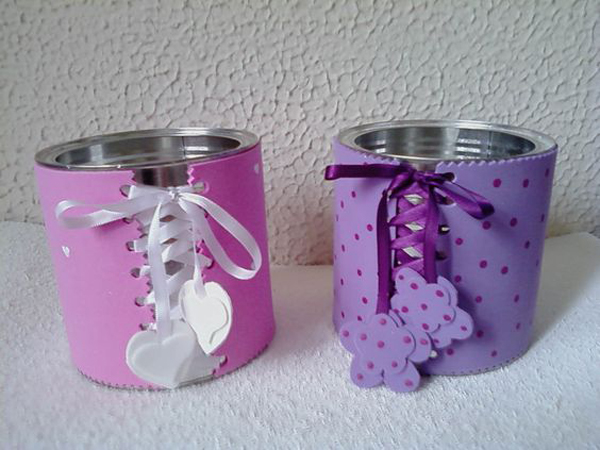 como decorar lata de leite com eva para chá de bebê