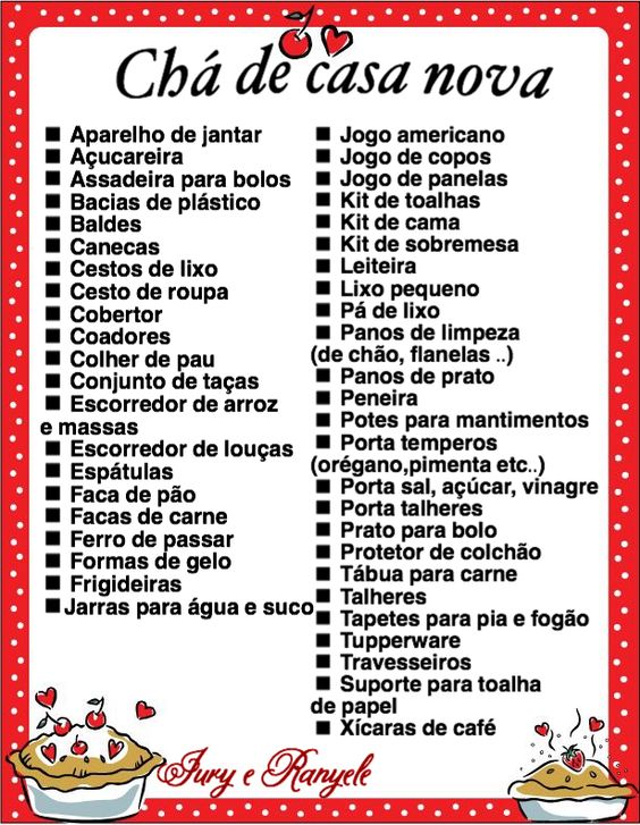 lista de chá de casa nova simples pdf