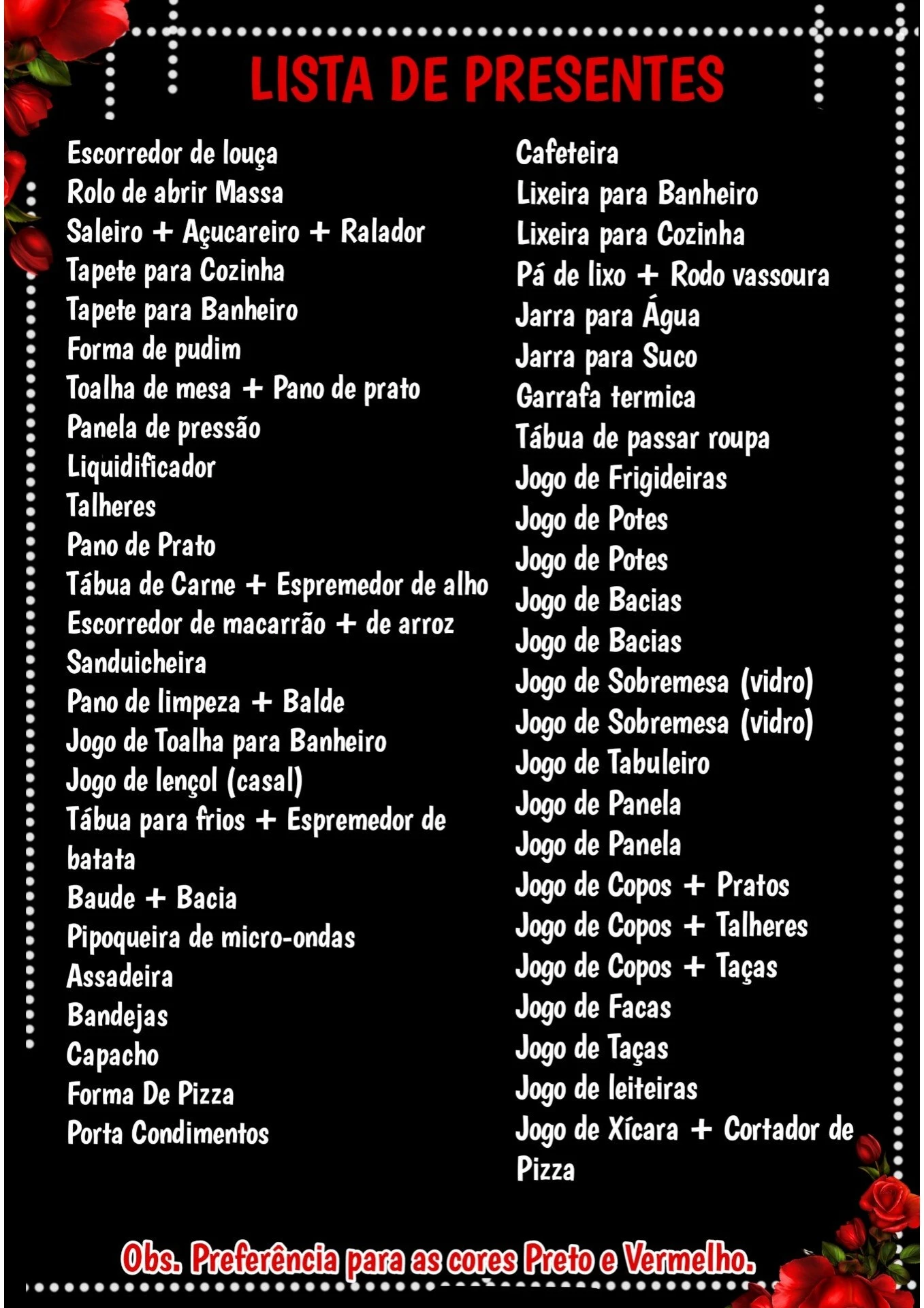 o que pedir no chá de casa nova