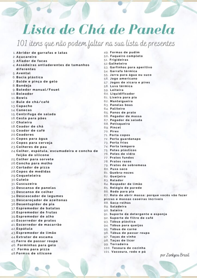 lista de chá de casa nova para imprimir word grátis