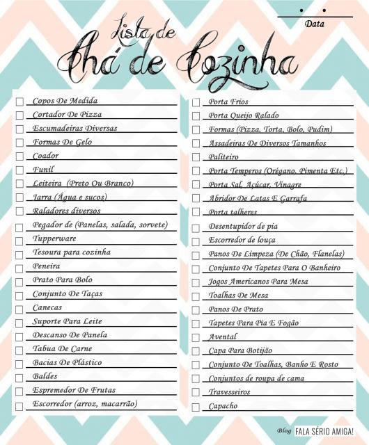 checklist chá de casa nova editável word