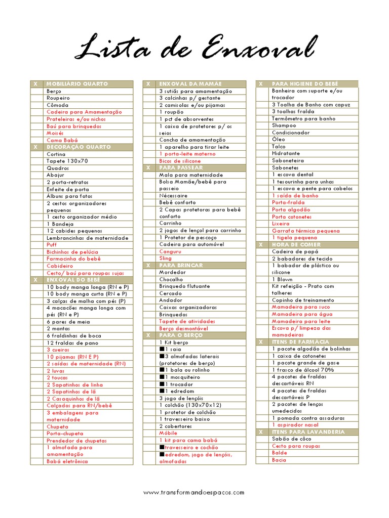 checklist enxoval completo bebê pdf para baixar