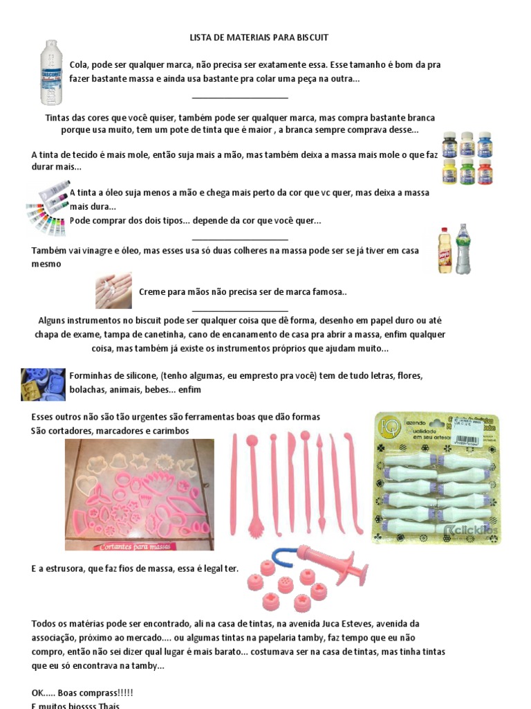 lista de material para biscuit