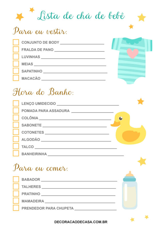 lista para chá de fraldas simples