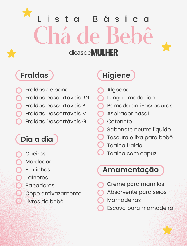 lista de presentes chá de fraldas simples e útil