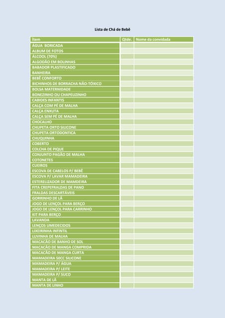 lista de fraldas e produtos de higiene para chá de bebê