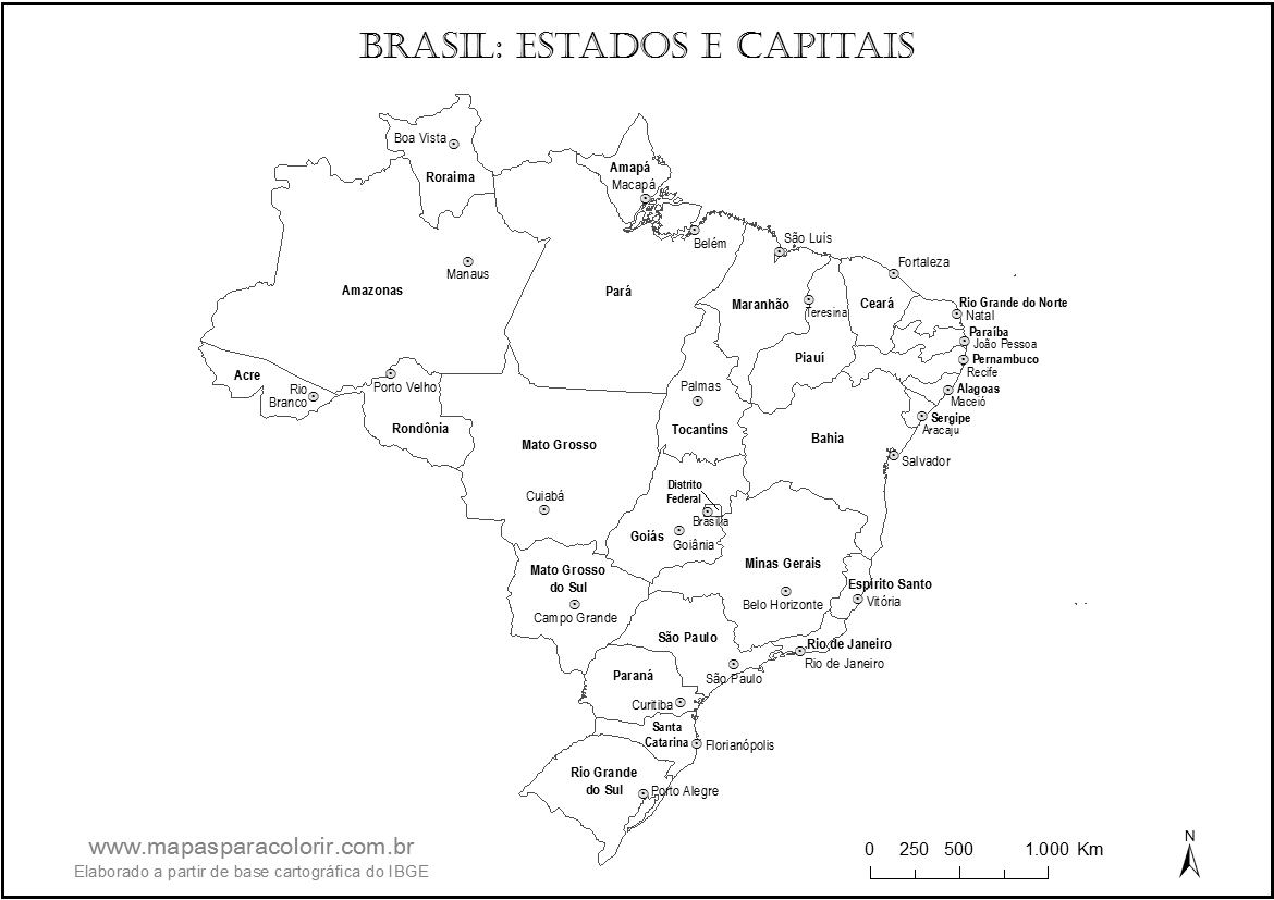 mapa do brasil para colorir estados e capitais
